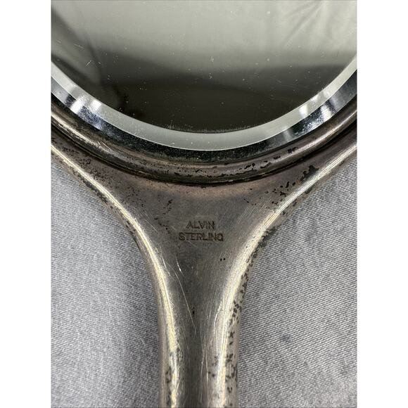 Alvin Sterling Silver Handheld Vanity Mirror Monogrammed Patina Antique USA - Picture 2 of 6